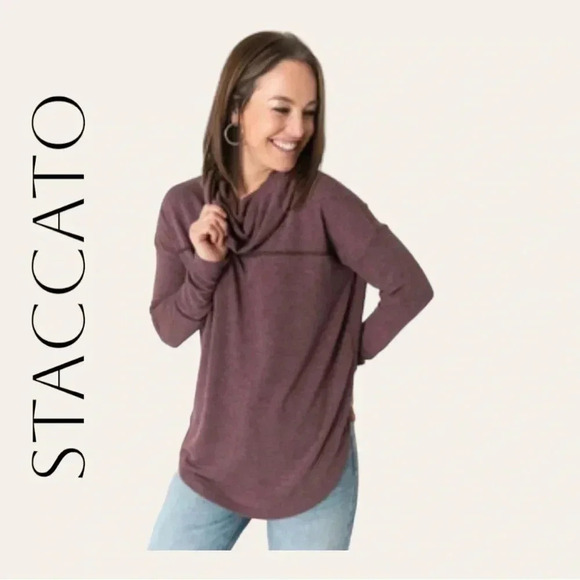 Women’s‎ STACCATO LONG SLEEVE TOP HIGH LOW BOTTOM COWL NECK SIZE LARGE PURPLE - Picture 1 of 10